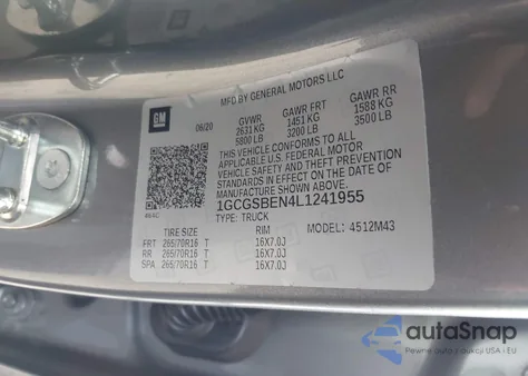 2020 Chevrolet Colorado 2Wd Short Box Wt из США, поврежденный, VIN 1GCGSBEN4L1241955